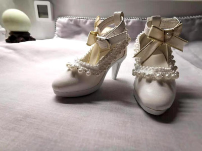 1/3SD13/GR BJD High Heels Doll Stilettos Handmade Pearls+Bow+Lace Deco White AOD