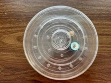 Vintage sewing caddy container #140 Tidy Thread Box round clear plastic