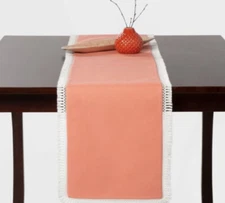 Opalhouse Crochet Fringe Border Table Runner Coral 14"x72" New