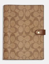 NWT Coach Notebook in Signature Canvas with Smooth Leather Details 222 Khaki