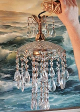SWAG hanging Jelly Fish insp vintage Lamp Chandelier brass crystal glass