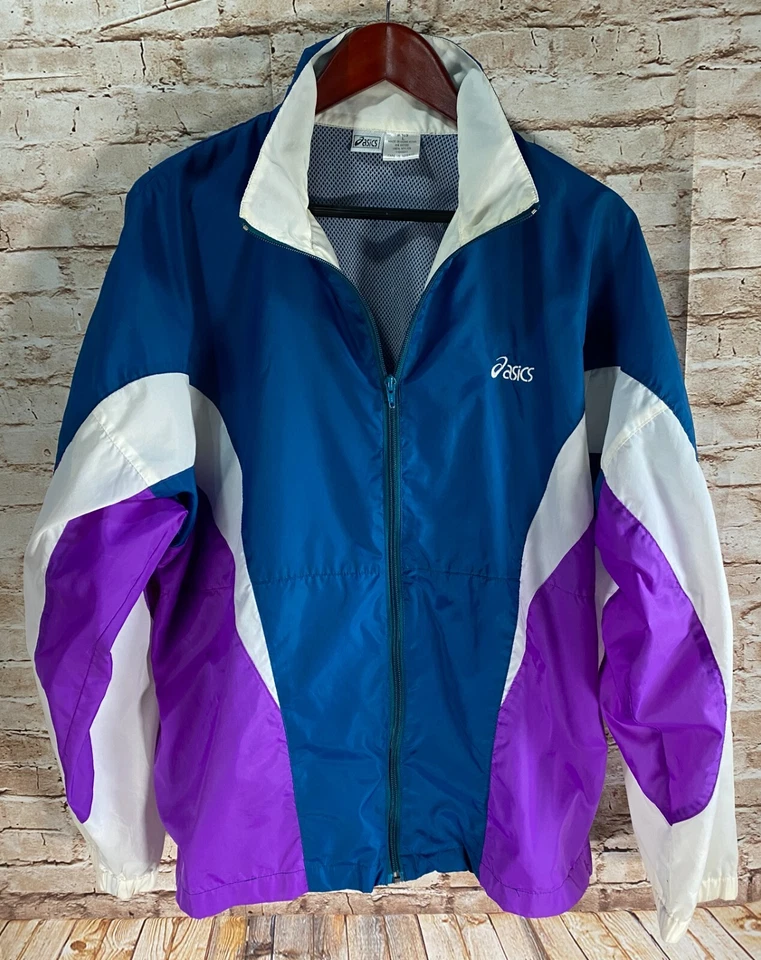 Vintage 90s ASICS Full Zip Colorblock Packable Windbreaker Jacket ~ Mens L / XL - Image 2 of 4