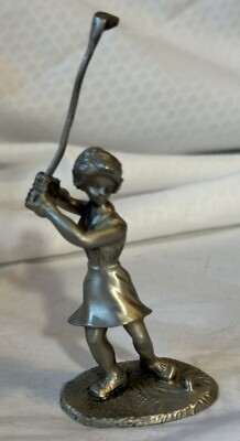 4'' Rawcliffe Pewter Female Golfer Figurine Dated 1980 Signed P Davis