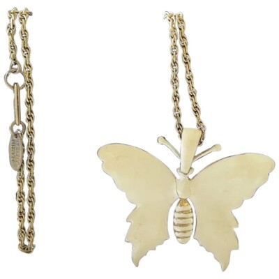 Vintage Signed Miriam Haskell Ivory White Enamelled BUTTERFLY Necklace * as is