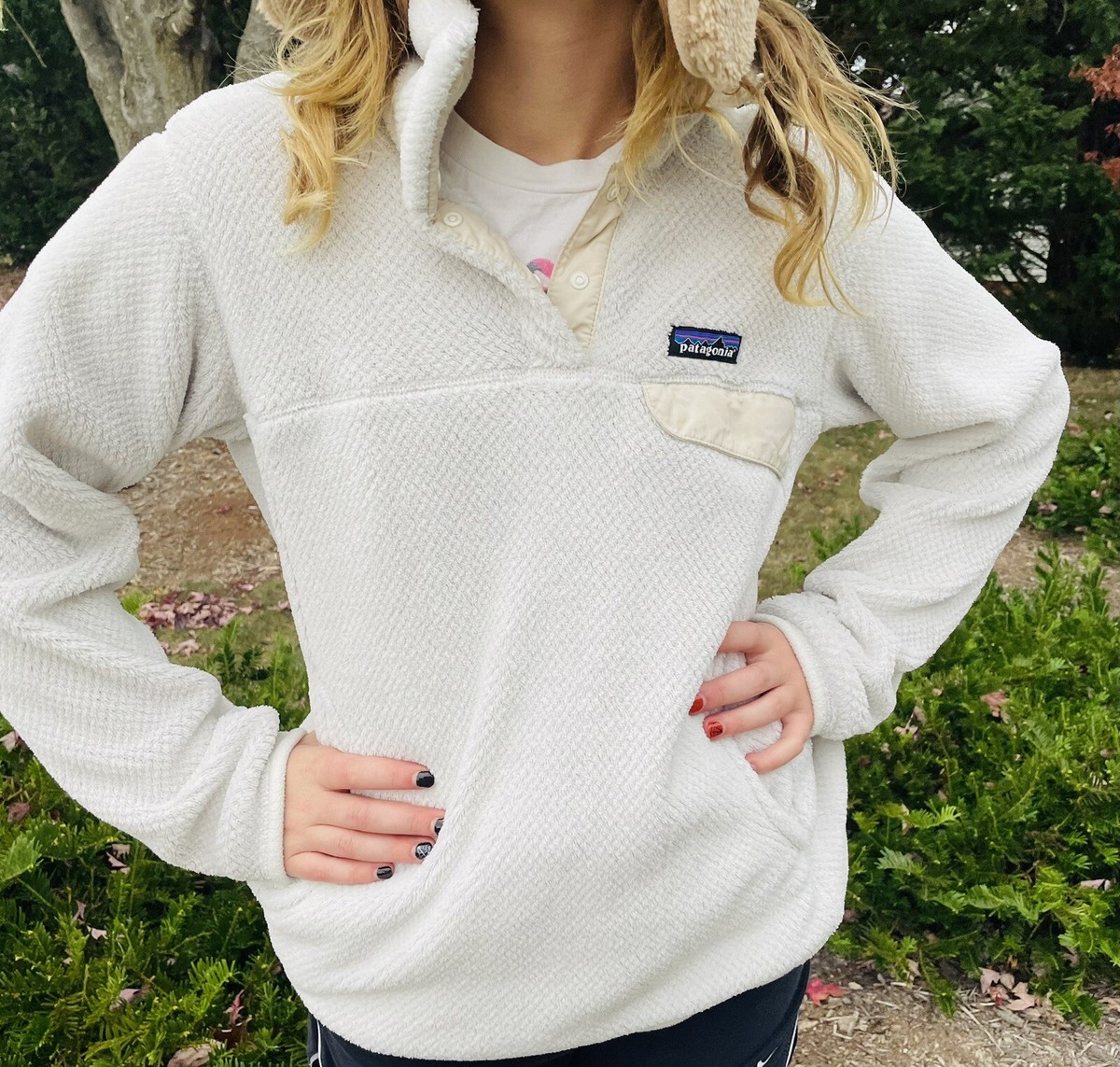 Patagonia Womens White Snap T Re-Tool Fleece Pullover Medium