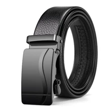 Men Gift Genuine Leather Belt Automatic Buckle Ratchet Waist Strap Jeans Belt