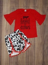 NEW Boutique Easily Distracted by Cows Girls Shorts Outfit Set