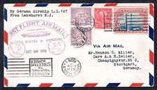 US 1928 GERMANY ZEPPELIN FIRST FLIGHT ON THE L.Z. 127 FRANKED $1.07 TIED