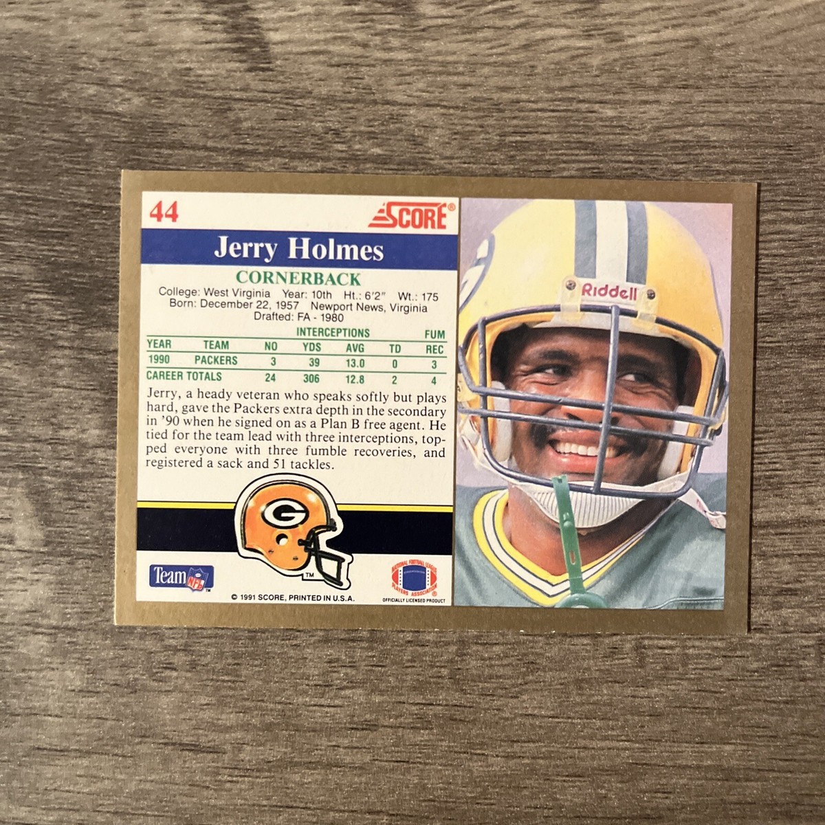 Jerry Holmes - 1991 Score #44 - Green Bay Packers NFL Football