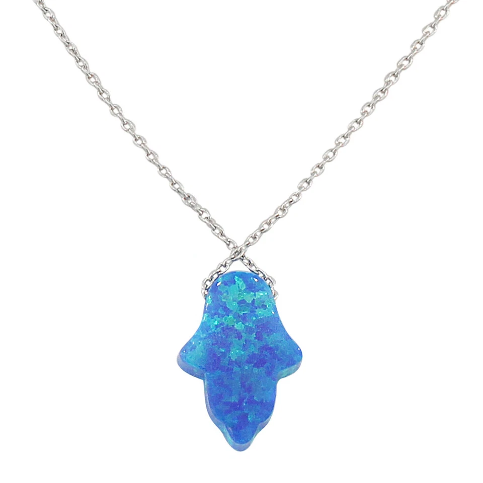 Серебро сглаз Хамса синий бирюзовый свободного огня опал подвеска ожерелье - Изображение 2 из 4