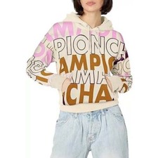 Champion Women's Reverse Weave Pullover Hoodie Big Block Text All-Over Print