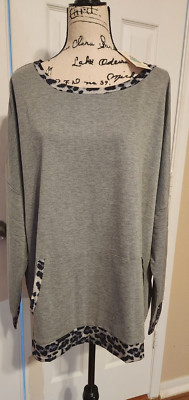 Nemidor Woman's Casual Sweatshirt Long Sleeve Gray/Leopard Plus S. 4XL (26W/28W)