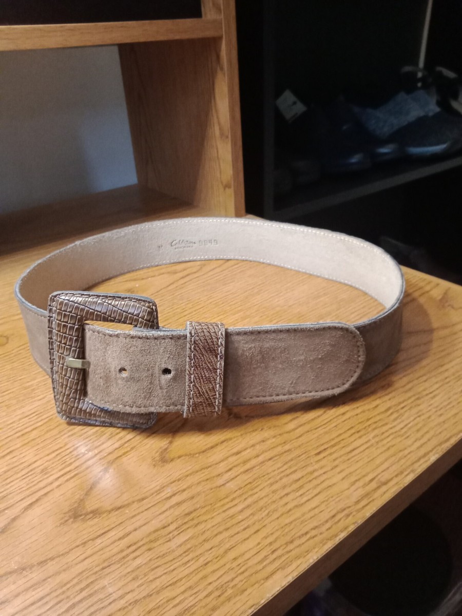 Vtg Calderon Brown Seude Leather Belt square Buckle Women display picture 3
