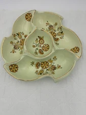 Vintage Cal Orig USA #850 Pottery Divided Chip & Dip Dish W/ Wedge Feet