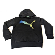 Kids Puma Hoodie Pullover, Medium, Black with Cat Logo, Hooded Gym Sweatshirt
