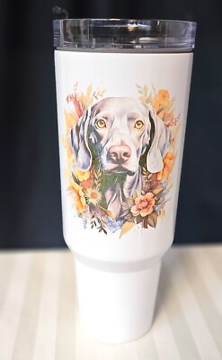 Dog in Flowers 40oz Tumbler w colored handle multiple breeds 5