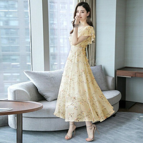 Korean Fashion Latest Summer Sweet Temperament V-neck Chiffon Printing Dress  | eBay