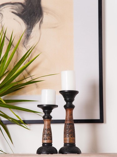 Traditional Black Wash Eco-friendly Handmade Mango Wood Set Of Two Candle Holder - Bild 9 von 38