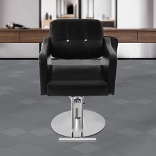 Black Barber Chair Swivel Hair Salon Chair Metal Base Height Adjustable Modern