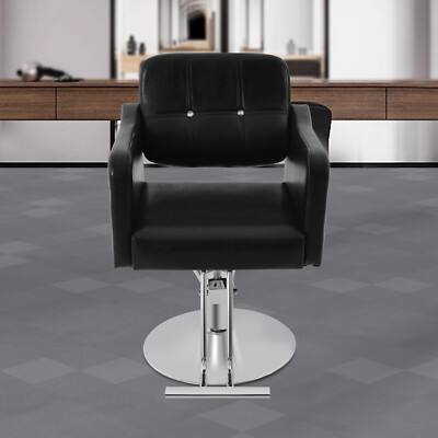 Black Barber Chair Swivel Hair Salon Chair Metal Base Height