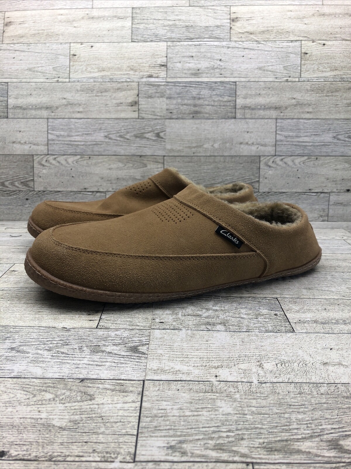 SAOLA Scarpe pantofole Clarks donna taglia 10 beige fodera pelliccia sintetica suola gomma