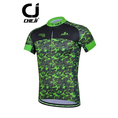 CHEJI Camo Green Men's Biking Jersey & (Bib) Shorts Set Paadded Cycling Wear Kit - Picture 5 of 11