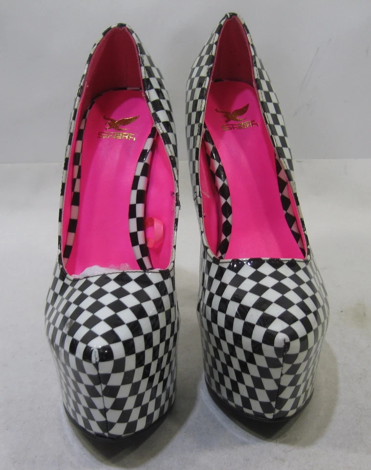 Nuevo Tablero de Ajedrez Negro/Blanco 6.5" Tacón Alto 2" Plataforma Zapatos Mujer Talla 8 Foto 2 de 4