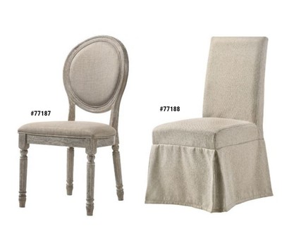 ACME Faustine Tan Fabric & Salvaged Light Oak Finish 40''H Side Chair (2PC)