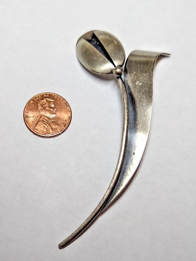 VTG BEAU STERLING SILVER TULIP FLOWER BROOCH PIN SIGNED HALLMARKED 10.65 GRAMS