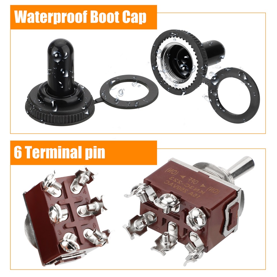3PCS Heavy Duty DPDT ON/OFF/ON Toggle Switch – 20A 125V, 15A 250V, Screw Terminals