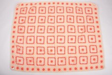 Vintage Granny Square Afghan Crochet Blanket Quilt Throw White Hot Pink 74" x 70