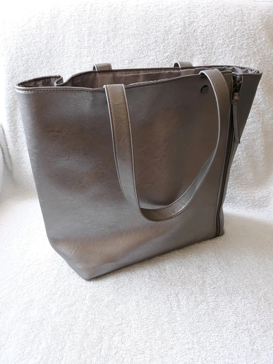 NEIMAN MARCUS Large Tote Bag Silver Metallic Expandable Side 