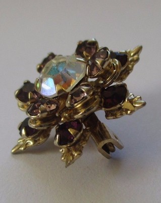Broche étoile Vintage Or Avec Cristaux Et Améthyste - Bijou Fantaisie Femme, état Impeccable