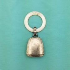 Antique 1940 Sterling Silver Bell Baby Rattle with Mother of Pearl Teething Ring