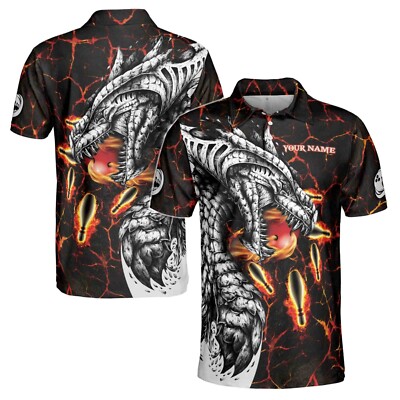 Custom Name Fire Dragon Bowling Men's Polo Shirt S-5XL