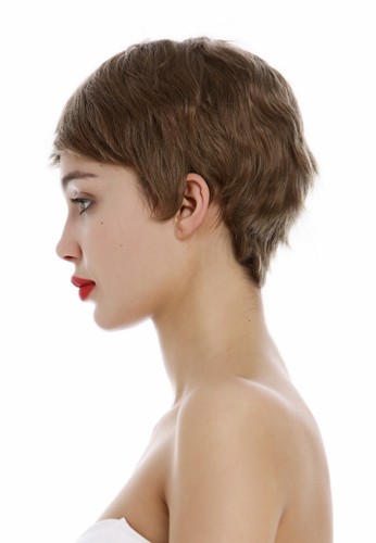 Parrucca Capelli Veri Donna Uomo Corto Ondulato Fransig Ciotola Cut Chiaro Braun - Foto 3 di 6