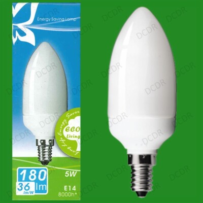 6x 5W Low Energy Power Saving CFL Candle Light Bulbs SES E14 Small Screw Lamps