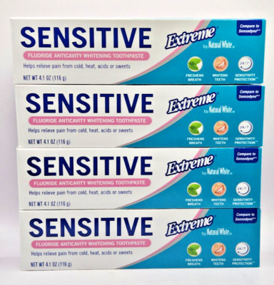 LOT of 4 Natural White Sensitive Extreme Whitening Toothpaste 4.1 oz Ea SEALED
