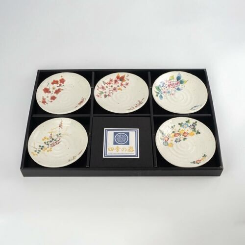 Mino ware Japanese sarving plate set of 5 Four seasons in Japan 5.11in White - Picture 2 of 9