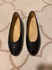 CHANEL Ballerina Ballet Flats Black Leather P...