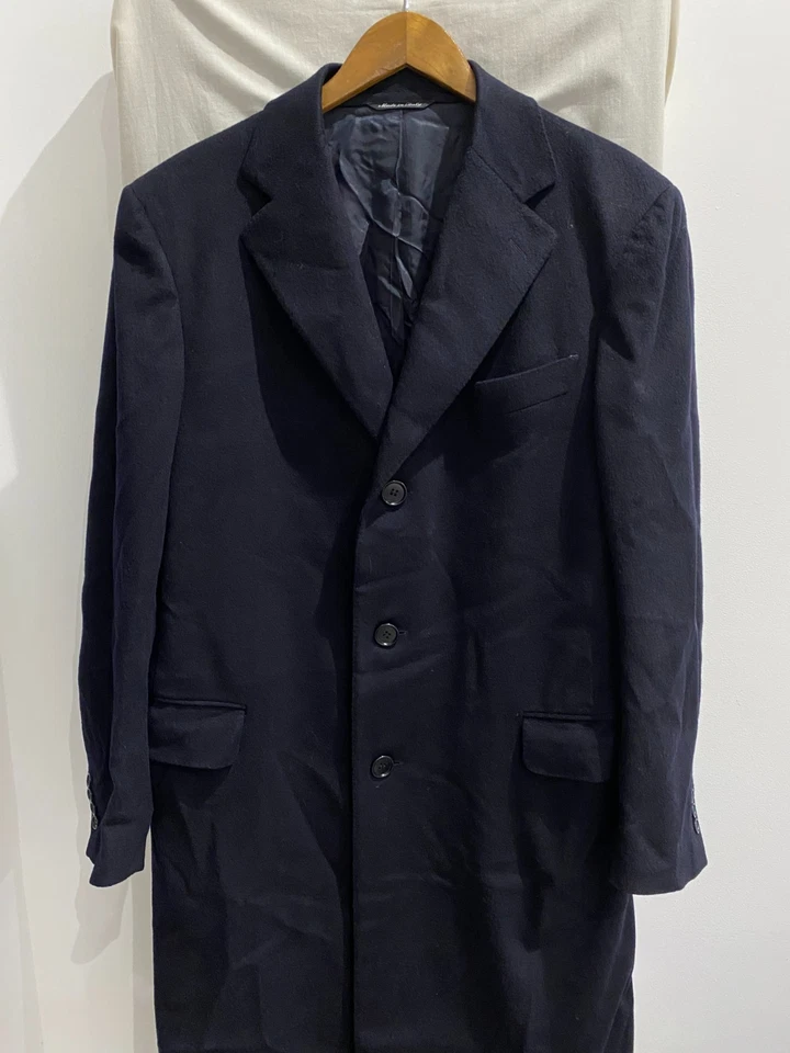 CANALI Navy 90% Wool 10% Cashmere Long Over Coat Size EUR 48 - Image 3 of 4