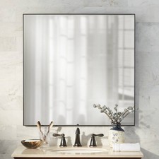 Square Vanity Wall Mirror Matte Black Iron Frame 30" Wide for Bathroom Bedroom