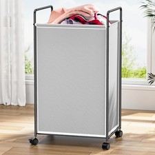 90L Laundry Basket Hamper with Wheels, Large Grey Square Tall Rolling Dirty C...