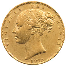 AU53 VERY RARE R4 1862 R OVER INVERTED R Victoria Shield Gold Sovereign Coin R/R