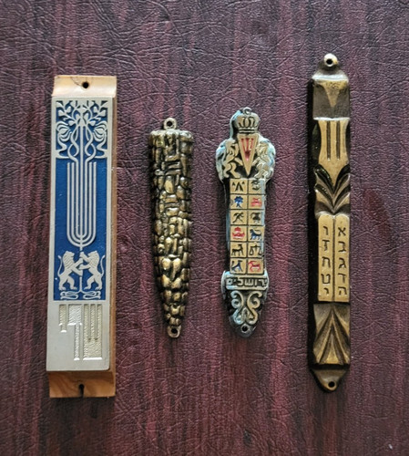Lot Of 4 Vintage Israeli Brass Mezuzah Holder