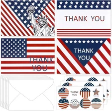 Anydesign 32 Pack Patriotic Thank You Cards with Envelopes Stickers American Fla
