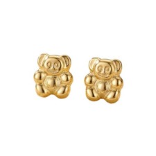 14K Solid Yellow Gold Teddy Bear Stud Earrings Stamped Cute Kids Gift Jewelry