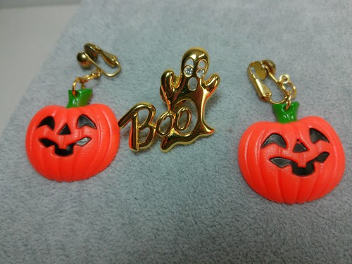 De Colección Jack O' Lantern Calabaza Clip Pendientes BOO Halloween Tono Dorado Avon Prendedor Lote - Imagen 2 de 5
