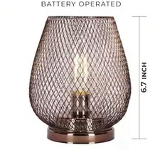 Alsy 6 .7 in. Bronze Indoor Battery-Operated Integrated LED Metal Mesh Lamp