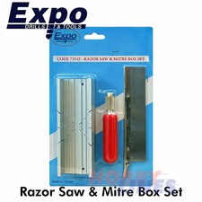Razor Saw Mitre Box & Handle Set 45 90 degree angles aluminium Expo Tools 73543